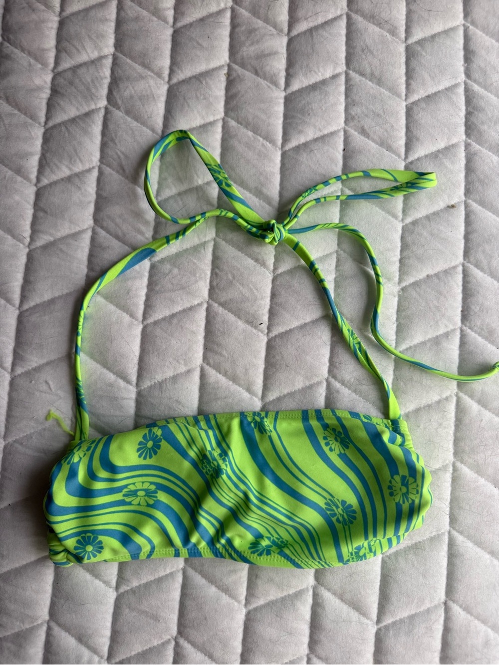 wild fable Lime Green & Teal Floral Bandeau Swim Top